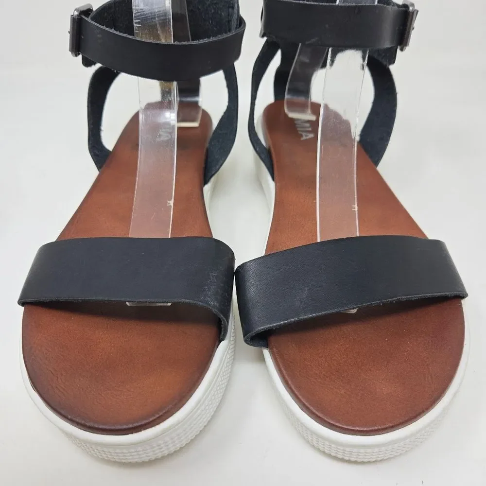 MIA Ellen Platform Black Strqppy Leather Sandals Buckled Ankle Strap Size‎ US10
